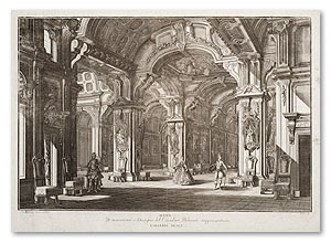 Scena. D'invenzione e Designo del Cavalier Bibiena rappresentante Galleria reale.